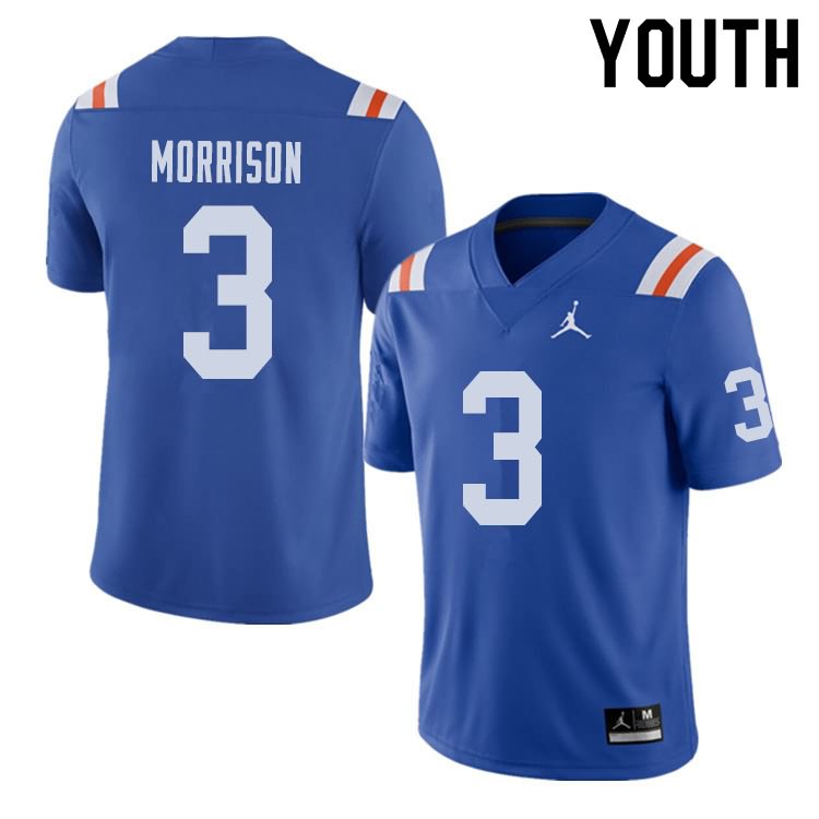 Youth NCAA Florida Gators Antonio Morrison #3 Stitched Authentic Alternate Jordan Brand Royal Throwback College Football Jersey PAS2765RQ